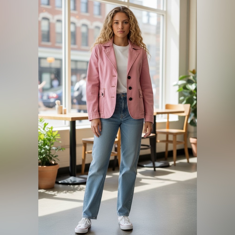 Twill Twenty-Two Denim Pink Cotton Blazer